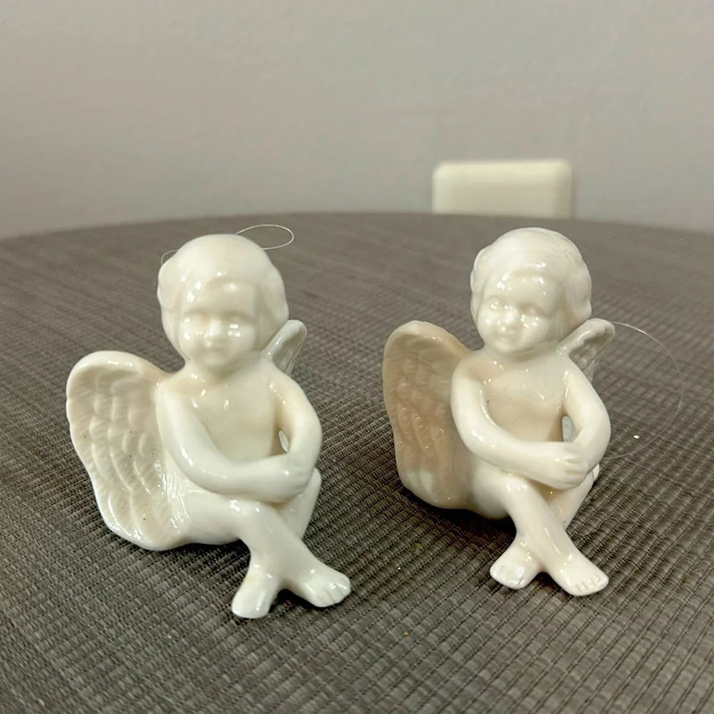 Set of 2 White Ceramic Angels -Vintage Decor